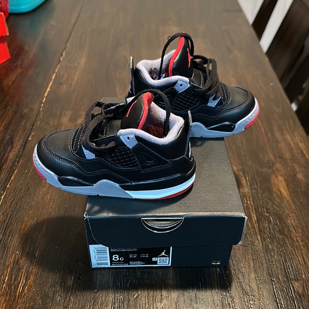 Jordan 4 Retro (TD) Black/Fire Red-Cement Grey 8C